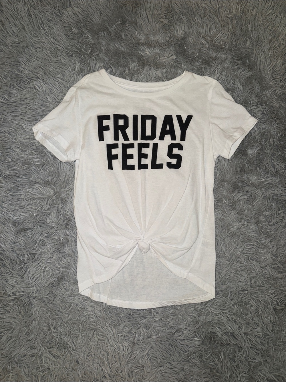 White "Friday Feels" Knot Front Tee